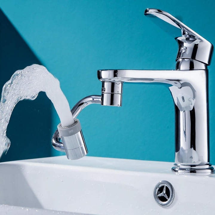 Удължител за кран 1080, въртящ се адаптер, от мед и неръждаема стомана, сребрист цвят, размер 22x24 мм