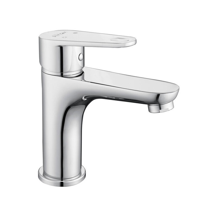 Baterie sanitara pentru chiuveta, crom, design modern, inaltime totala 147.5mm, set cu 2 furtunuri de conexiune