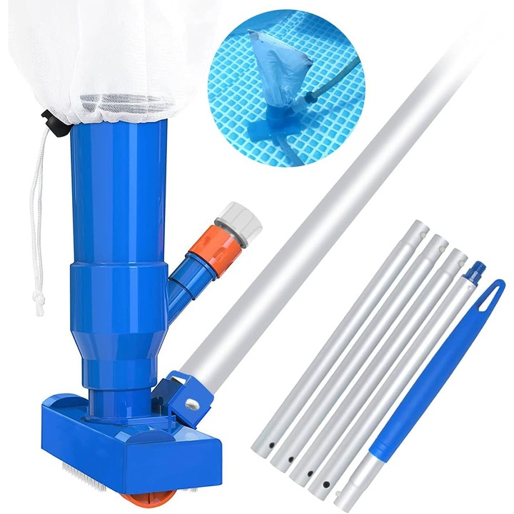 Aspirator pentru piscina, set de curatare, design compact, 5 sectiuni, pentru piscine gonflabile, spa-uri, fantani
