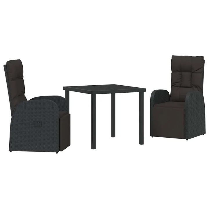 Set de masa pentru gradina cu perna 3 pcs Negru poliratan, vidaXL, 3379513