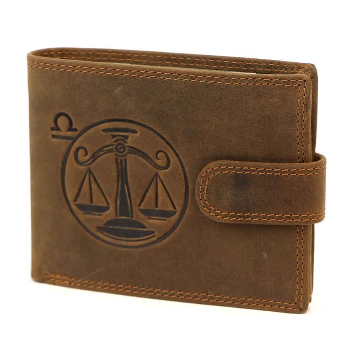 Portfel barbati Nordee L895-007, din piele naturala, culoare brown, dimensiuni 9.7x12.5x2.7cm