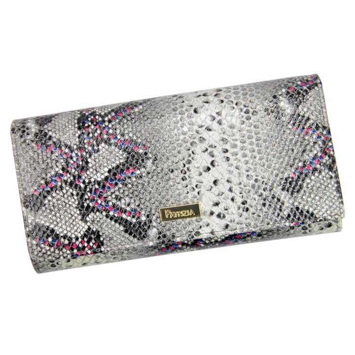 Portofel dama PATRIZIA SN-122 RFID, piele naturala, popielato-roz, 19,5x10x4cm