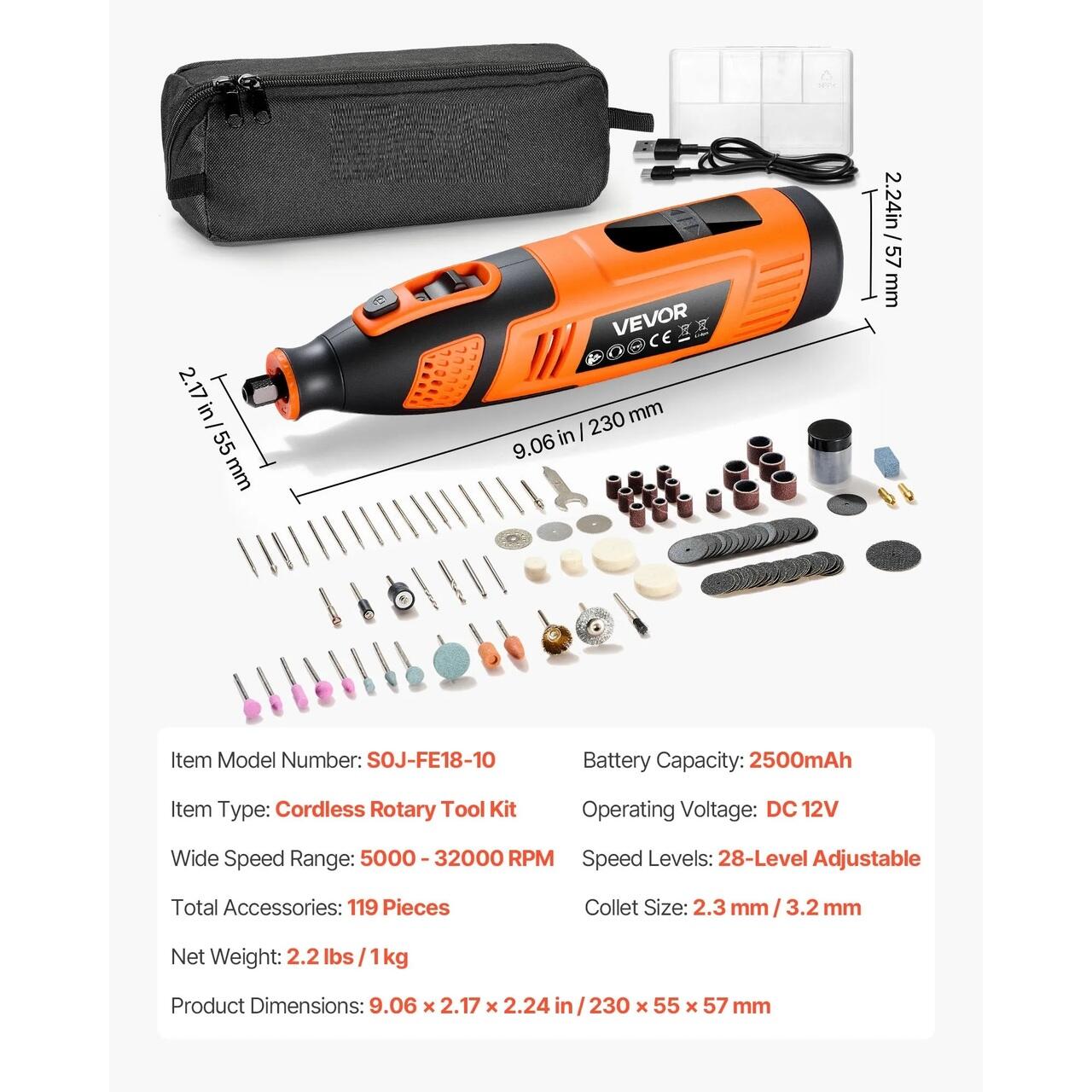 Biax cu acumulator 2500mAh, 28 viteze 5000-32000 rpm, 119