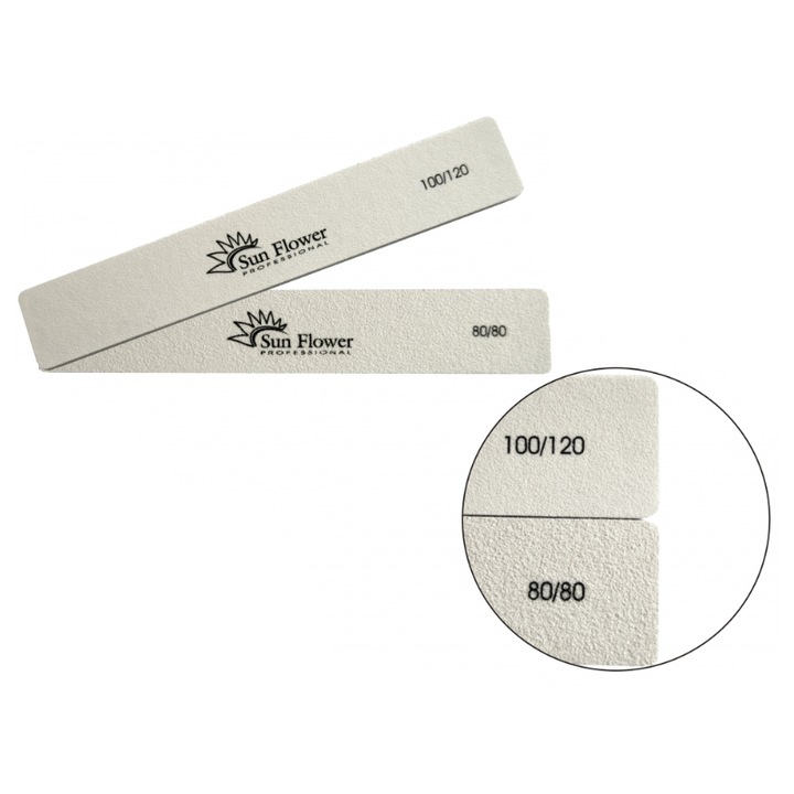 Pila cosmetica XL, Sun Flower, 80/80, alb, pentru masa gel, acrilica si acrilo-gel