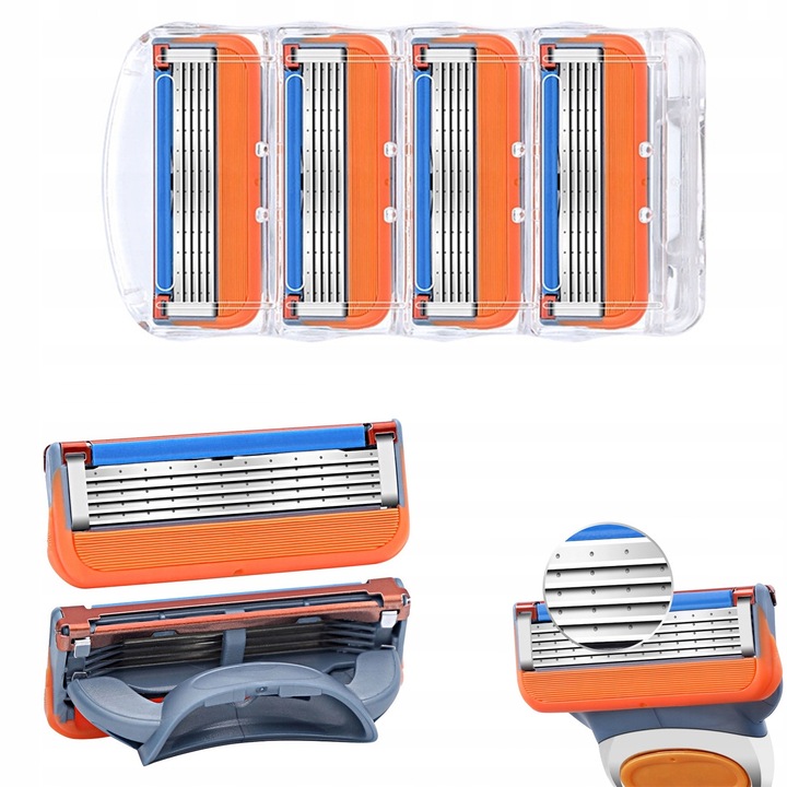 Set 4 lame de rezervă pentru aparat de ras pentru Gillette Fusion5, 5 straturi, protecție Smooth Glide, inox, 30g