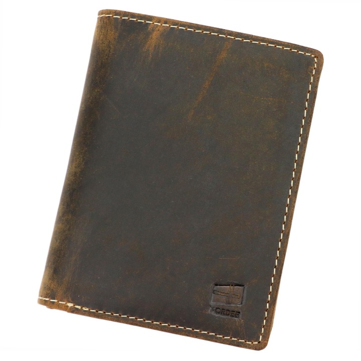 Portofel barbati Nordee, model MSD-01 N4 HUNTER, piele naturala, culoare brown, dimensiuni 9,5x12,5x3cm