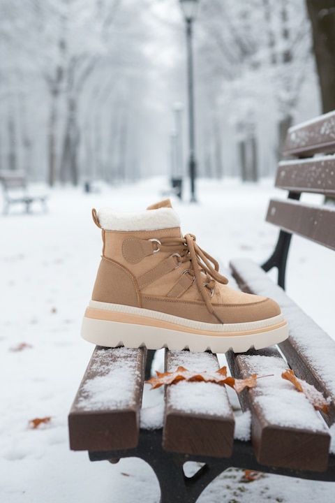 Ghete dama cu talpa robusta si interior imblanit, stil casual sport, din piele ecologica, Caramel, Caramel, 37