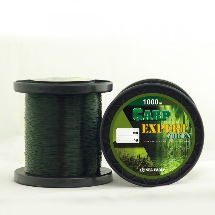 Fir de pescuit Sea Eagle Carp Expert Green 1000m 0.28mm, culoare verde, pentru pescuit la crap, somn, rezistent la noduri și abraziune, rezistență 9.4kg