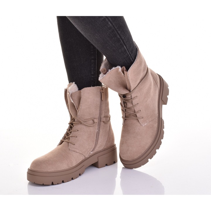 Ghete dama Martinus, piele ecologica, captusite cu blana, maro, tocul de 4 cm, 39 EU