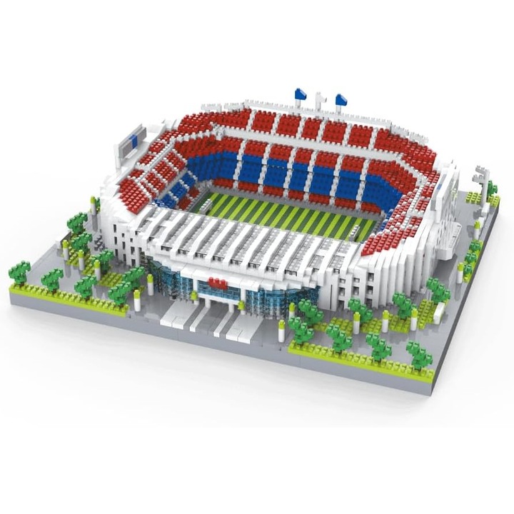 Архитектурен модел за изграждане с миниатюрни строителни блокове Футболен стадион в Барселона, Испания, със светлина