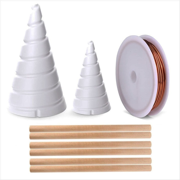 Set 9 unelte de gradinarit cu sarma de cupru, AFKSMILE, Plante de legume cleme de gradina, Cu 2 cleme de infasurare a bobinei Fibonacci, Pentru a creste in pozitie verticala, Face plantele mai sanatoase, Plastic, 6.2 * 3.5cm/9.3 * 5cm, Alb