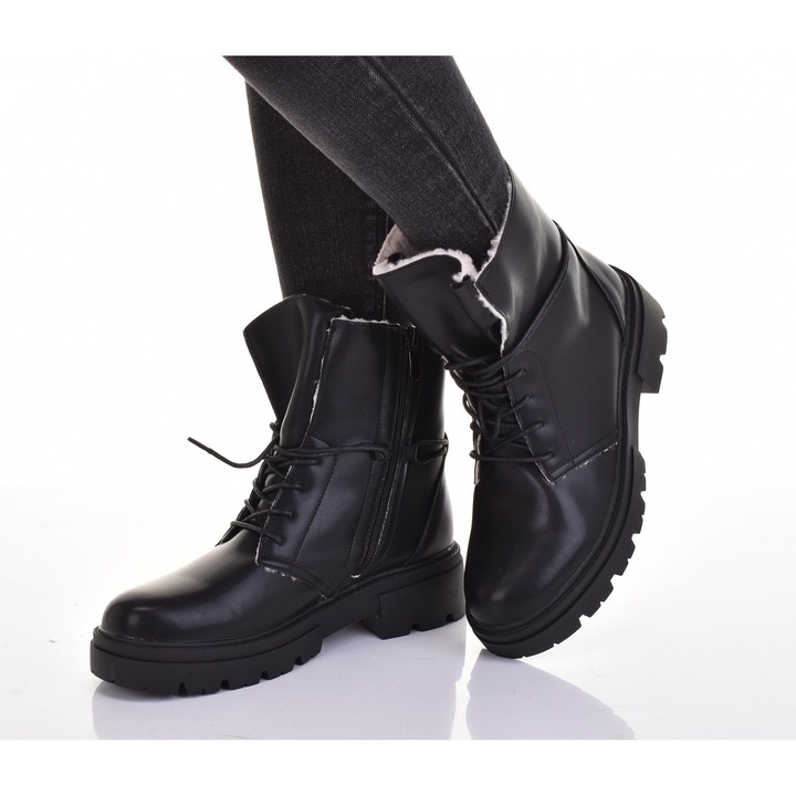 Ghete dama, Martinus, izolate cu blana, negru, piele ecologica