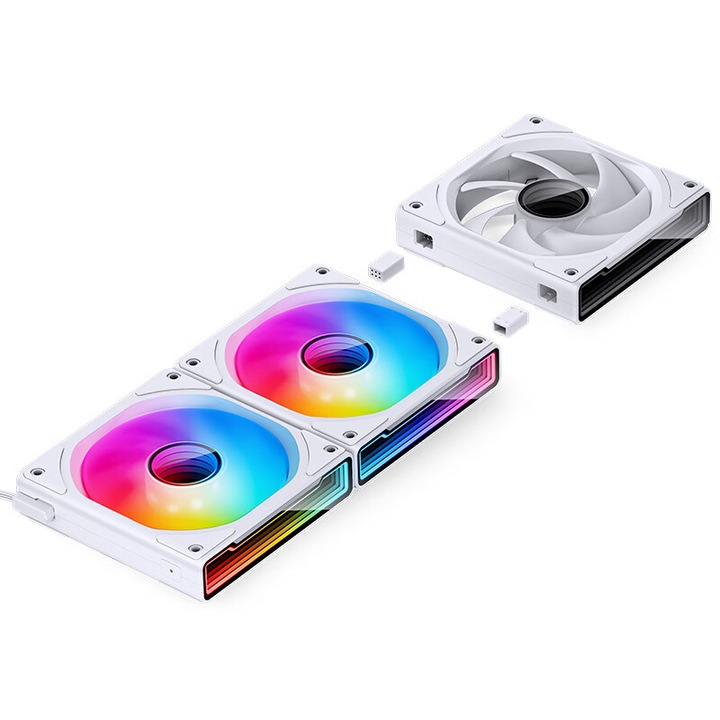 Ventilator PC JONSBO ZK-120W ARGB 3in1, alb/negru, 123x120x28mm, efecte de iluminare personalizabile