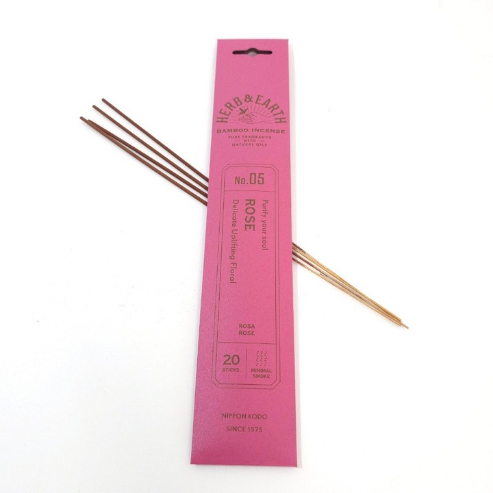 Betisoare parfumate Rose, Nippon Kodo, gama Herb and Earth, 20 betisoare, aroma de trandafir