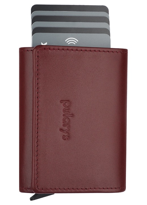 Portofel dama Pularys, din piele Italia, rosu, cu tehnologie RFID, compartiment pentru bancnote