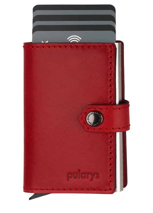 Portofel barbati Pularys, EASY WALLET, rosu, din piele garbata Nomad, cu tehnologie RFID, dimensiuni mari