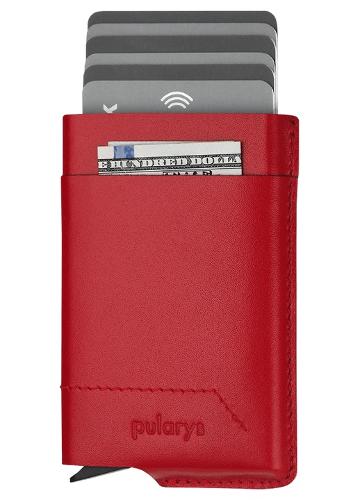 Portofel dama Pularys GOBI din piele moale Italia, rosu, cu tehnologie de blocare RFID, compartimente pentru carduri si bancnote