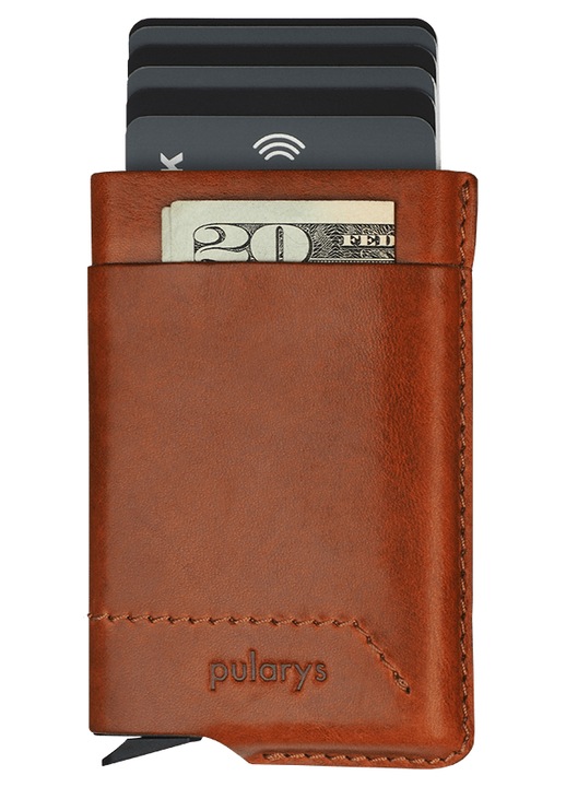 Portofel barbati Pularys GOBI din piele garbata vegetal, RFID, coniac