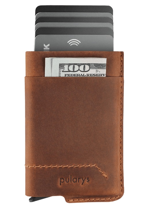 Portofel barbati Pularys GOBI, din piele vopsita Hunter, RFID, coniac
