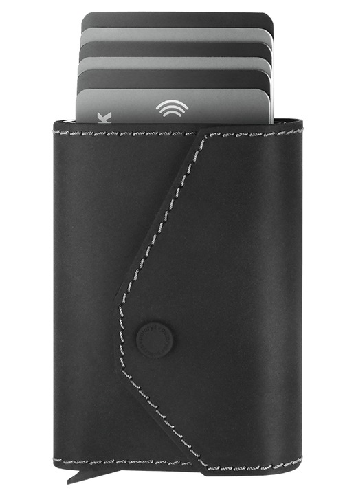 Portofel barbati Pularys PORTER din piele vopsita Hunter, negru, cu tehnologie RFID, compartimente pentru carduri si bancnote