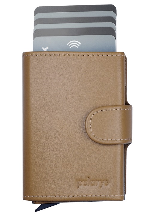 Portofel dama Pularys SOHO Zip, piele Italia, cu mecanism de extragere a cardurilor, culoare bej