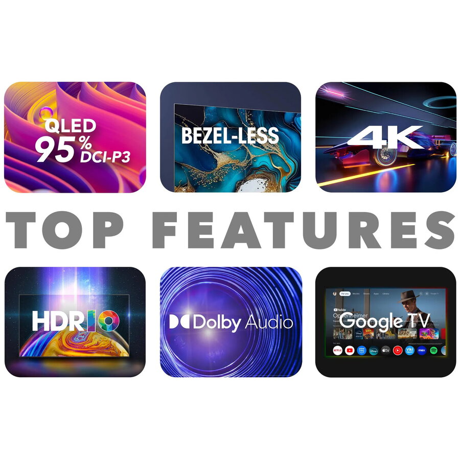 Televizor QLED Smart Tech 55QG06K, 139 cm, UHD 4K Google TV, Wi-Fi, Bluetooth, Dolby Audio, Negru