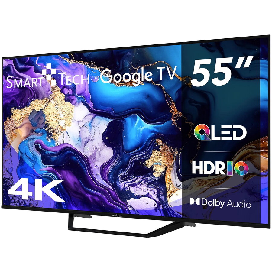 Televizor QLED Smart Tech 55QG06K, 139 cm, UHD 4K Google TV, Wi-Fi, Bluetooth, Dolby Audio, Negru