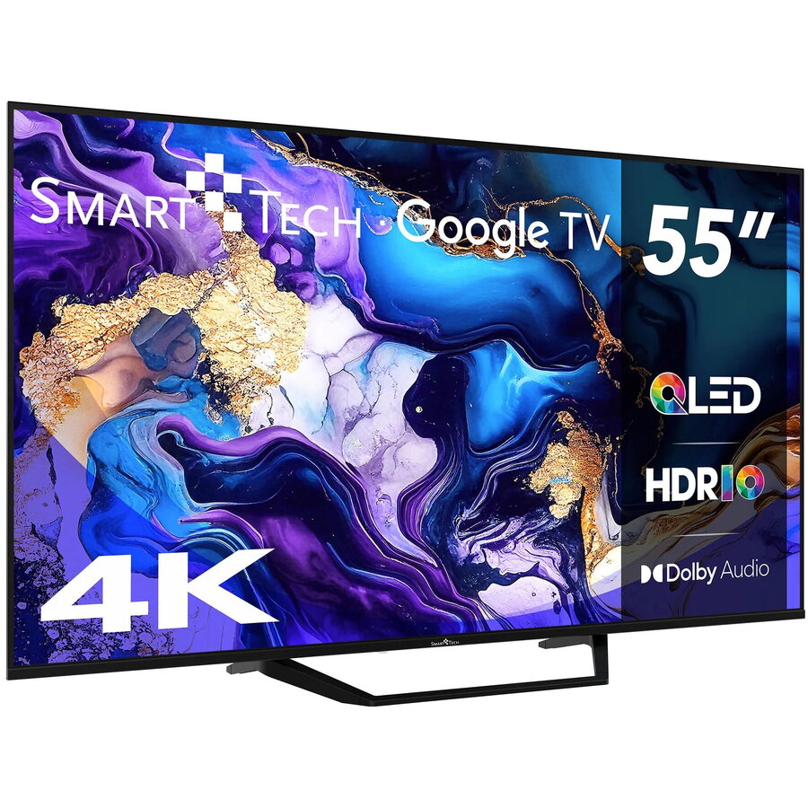 Televizor QLED Smart Tech 55QG06K, 139 cm, UHD 4K Google TV, Wi-Fi, Bluetooth, Dolby Audio, Negru