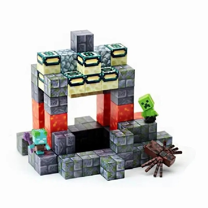 Constructor magnetic, MyWorld, stil Minecraft, Blocuri magnetice, 64 piese