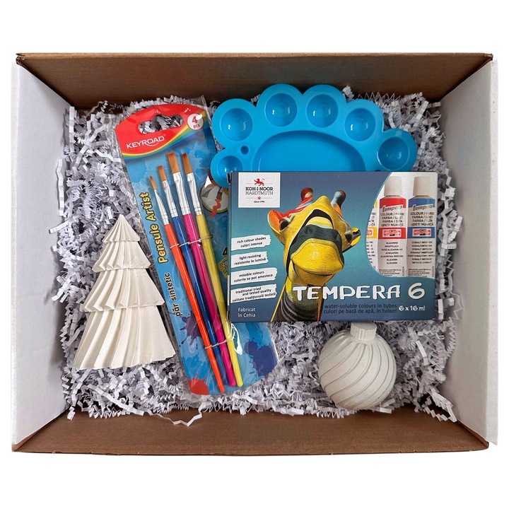 Set pictura figurine ipsos Brad de Poveste si Glob Craciun cu accesorii de pictura