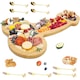 Platou pentru servire, Platou branzeturi din lemn, Cu 3 compartimente, Cu 8 furculite pentru deserturi din inox, pentru burlaci, Curatare manuala, Usor de intretinut, Pentru petreceri si evenimente, 40*20.5cm, Bej