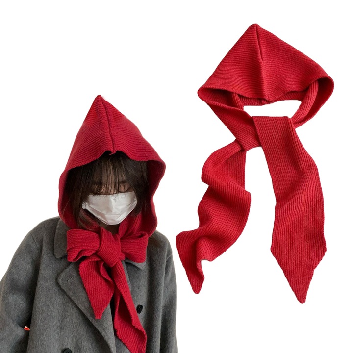 TRADERPLUS sál és kendő kalappal nőknek, kötött, piros