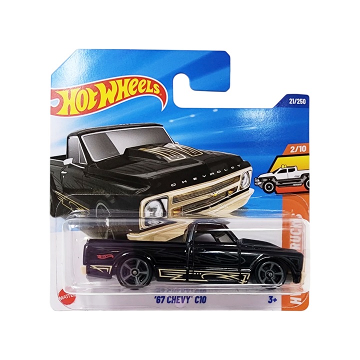 Hot Wheels kisautó, '67 Chevy C10, fekete, 1:64 méretarány