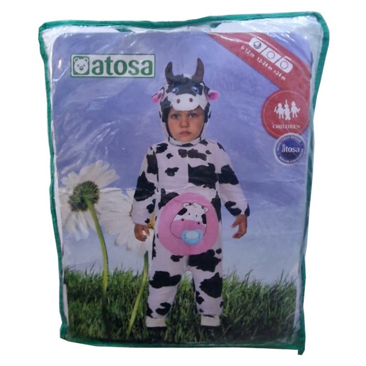 Costum deghizare bebe vacuta, Atosa, 0-12 luni, alb-negru