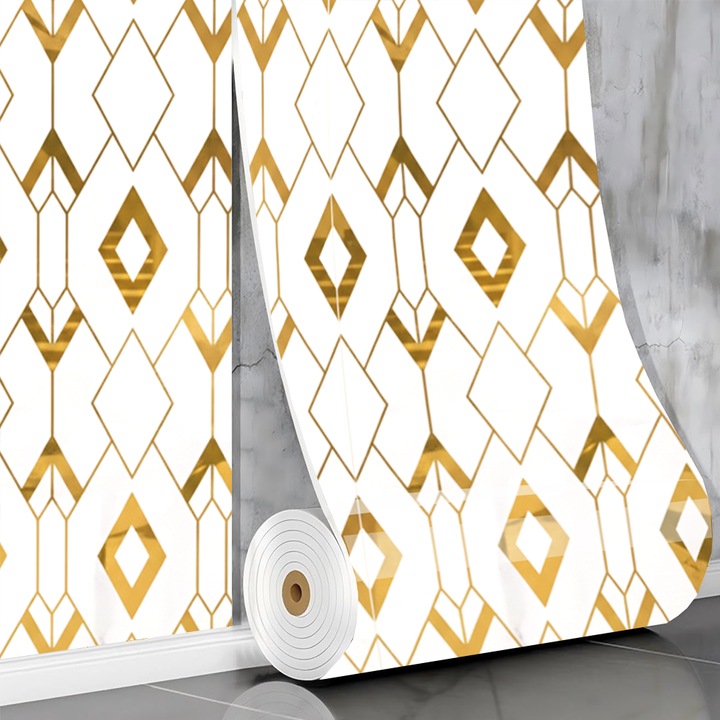 Rola Tapet 3D Teno®, model romburi, suprafata acoperire 3.6 mp, autoadeziva, waterproof, usor de montat, design modern, 3 x 1.2 m, auriu