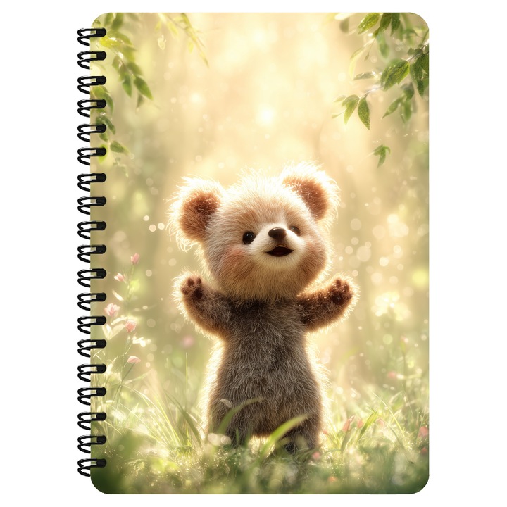Agenda A5, Ursulet In Padure, Coperta MDF, Spira Metalica, 130 pagini, 155x215mm
