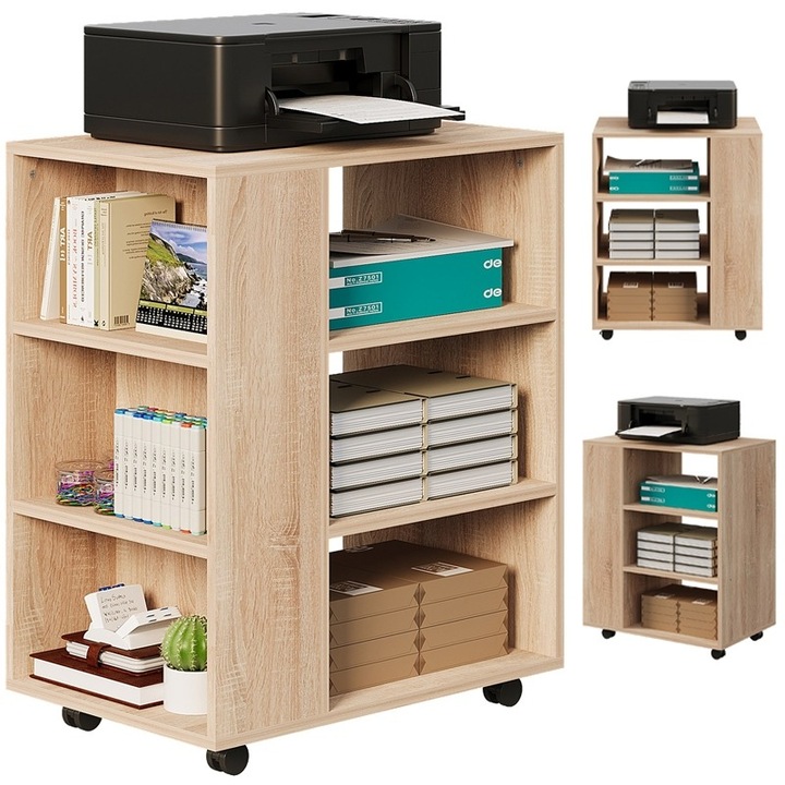 Masa pentru imprimantă, Muvu, maro deschis, 60x40cm, cu roti