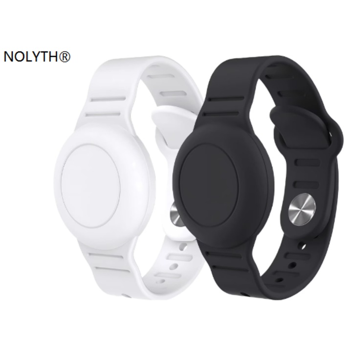 Set 2 bratari silicon multicolor pentru Apple AirTag rezistente la apa si impact, Nolyth