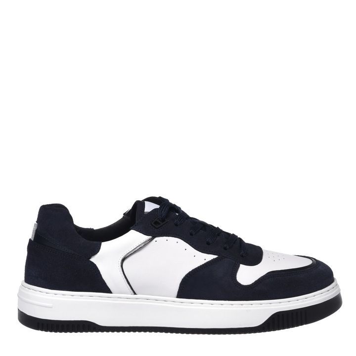Baldinini, Pantofi sport low-cut cu model colorblock, Alb/Bleumarin