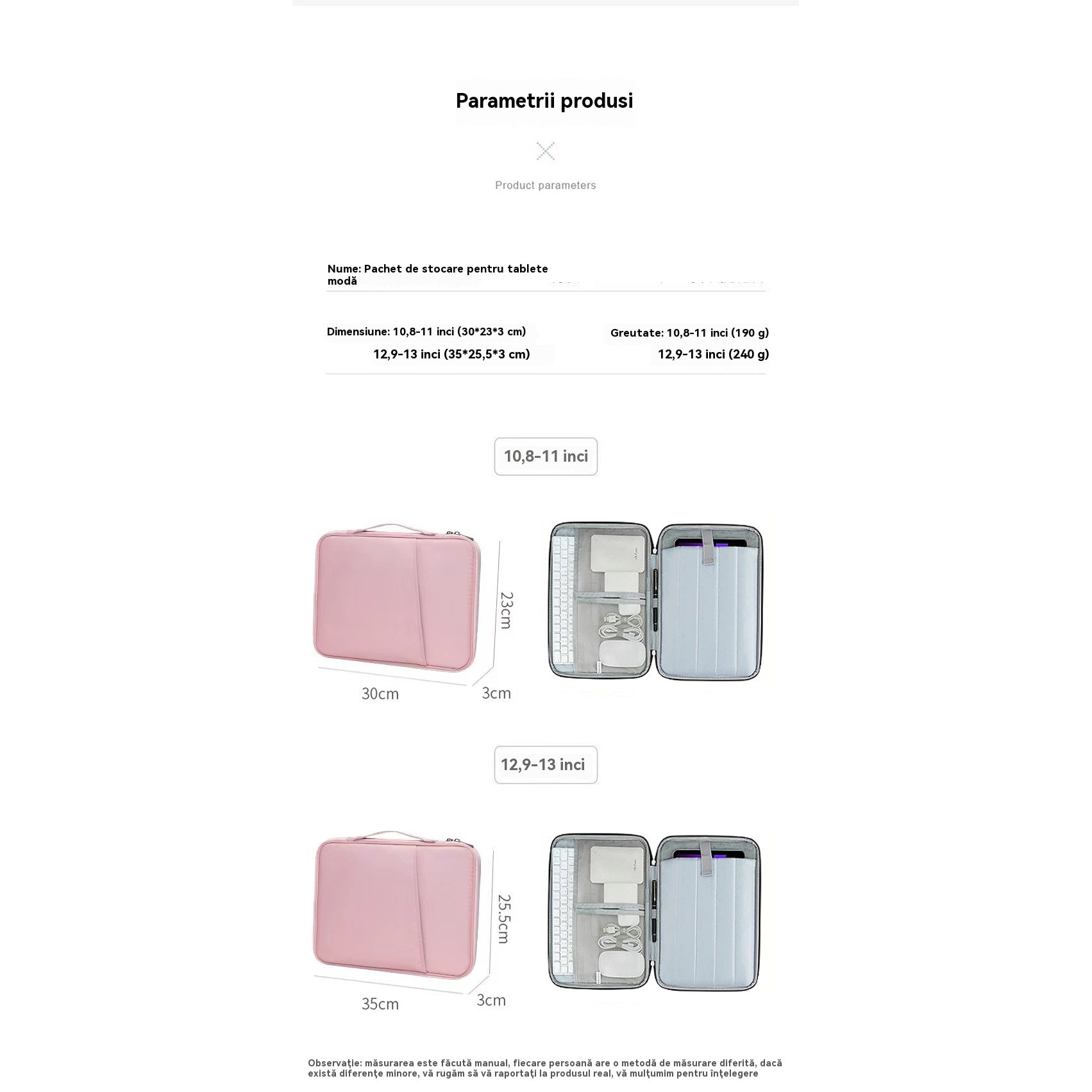 Husa de protectie pentru tableta, ZOUN, 11 inch, impermeabila/rezistenta la socuri, rezistenta la abraziune, cu mai multe compartimente de depozitare, capacitate mare, material nailon, verde
