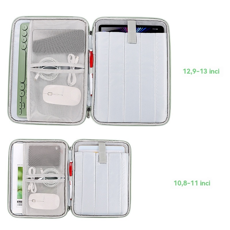 Husa de protectie pentru tableta, ZOUN, 11 inch, impermeabila/rezistenta la socuri, rezistenta la abraziune, cu mai multe compartimente de depozitare, capacitate mare, material nailon, verde