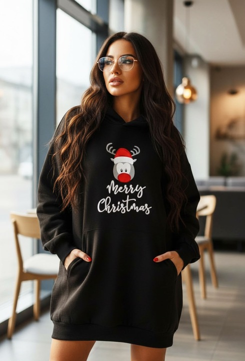 Rochie vatuita Craciunita, stil hanorac, StarFashion, groasa pentru iarna, S-M