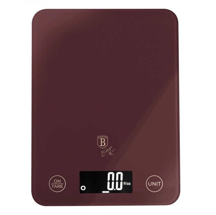 BerlingerHaus - Digitális üveg konyhai mérleg (5 kg) - Leonardo Collection - matt bordó - BH/9753