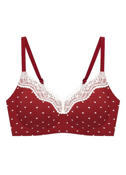 TUNANAN - Дамски памучен сутиен, сутиен от френска дантела, флорален сутиен, Червен