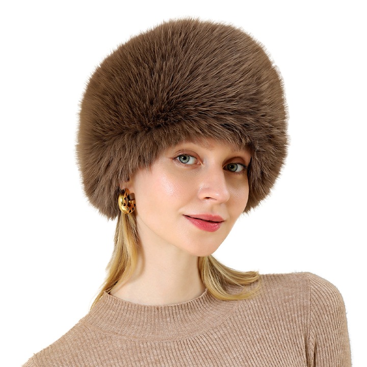 Дамска шапка TRADERPLUS от синтетична еластична кафява козина 18x8см