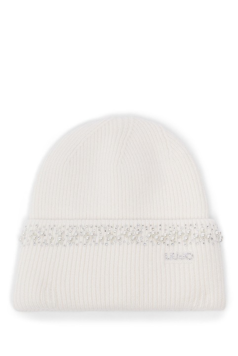 Liu Jo, Плетена шапка с декоративни мъниста, Мръснобял