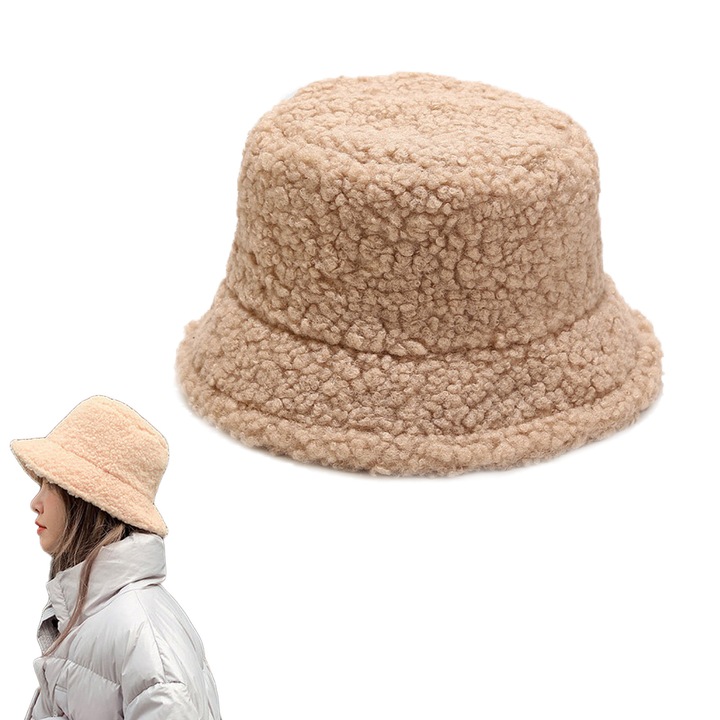 Дамска шапка тип бъкет Traderplus, топла, от еко кожа, каки, регулируема