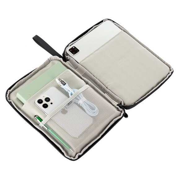 Husă de protecție pentru tabletă, tip stand, aspect piele, pentru laptop/notebook/tabletă, universală, cu curea de mână, dimensiune 10"9", gri închis XO