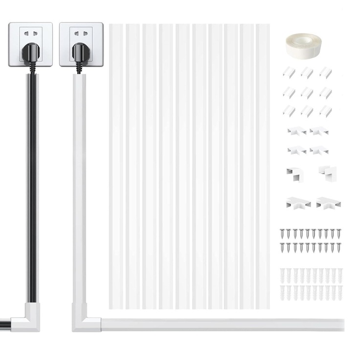 Set 10 Sisteme organizator cabluri, AFKSMILE, Fir de cablu ascuns pentru priza, Rezistent la temperaturi lnalte, Usor de instalat, Poate fi vopsit, Estetic placut si durabil, Gestionare cabluri pentru TV, computer, PC, PVC, 40*25*13mm, Alb mat