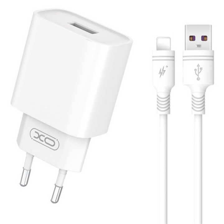 Xo ce02d hálózati töltő type-c aljzat, 18w, pd gyorstöltő + lightning kábel, fehér